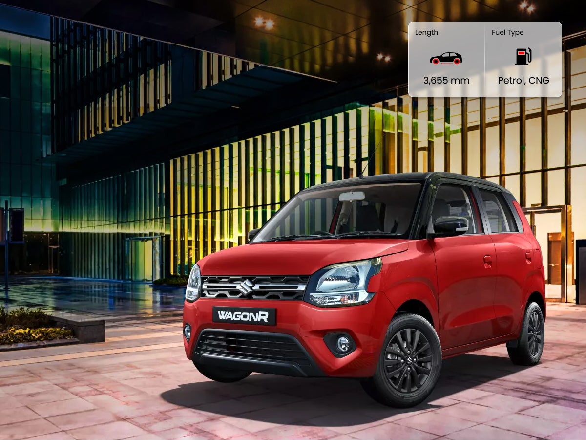 Maruti Suzuki Wagon R car image with dimensions in mm and fuel type details