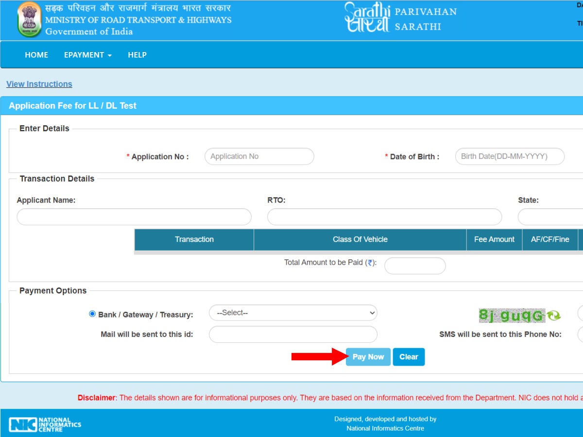Carefully read the ‘Instructions For Online Payment for the LL