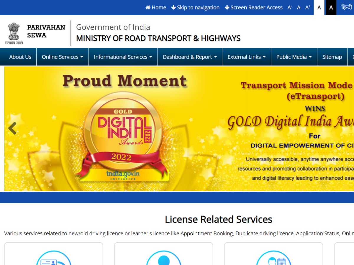 Go to the central government’s Parivahan website