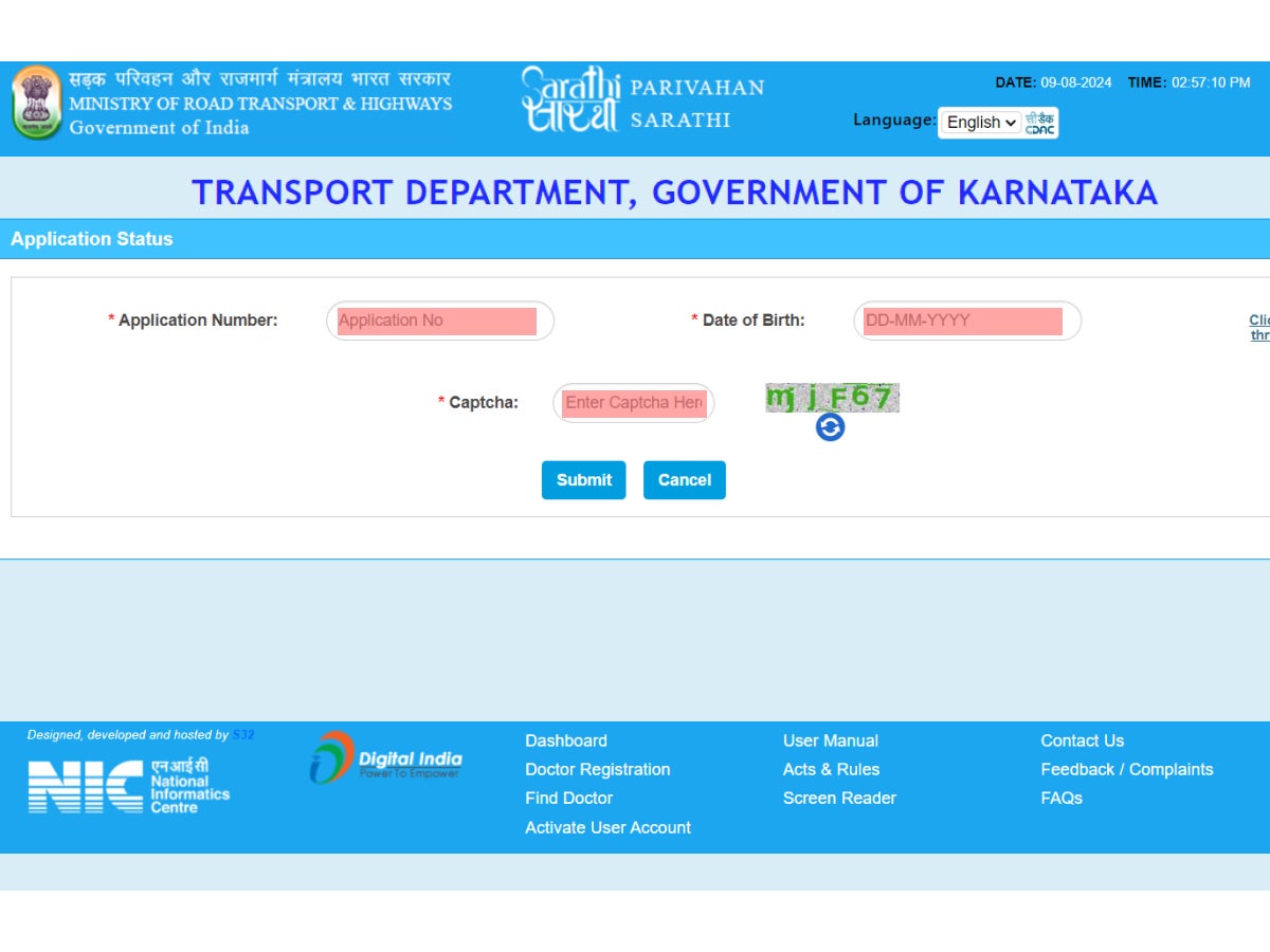 On the next page, add your personal information, like DOB and the application number in the respective boxes, fill the captcha code, then click on “Submit”