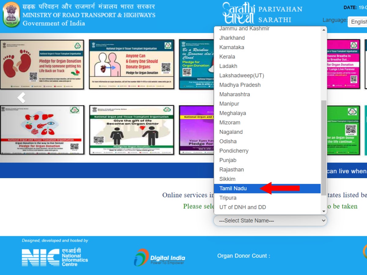 Select the state where you have applied for the licence