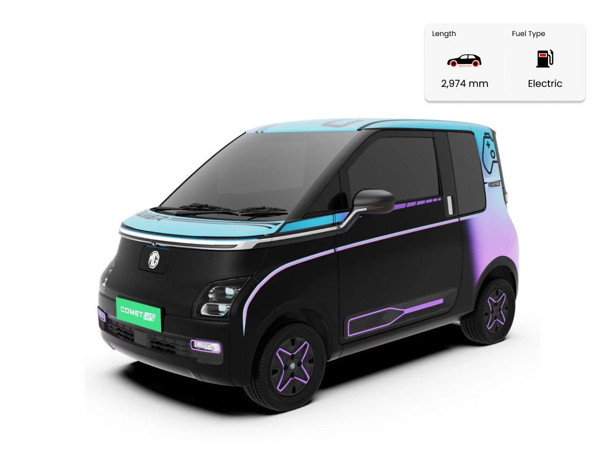 MG comet car image with dimensions in mm and fuel type details