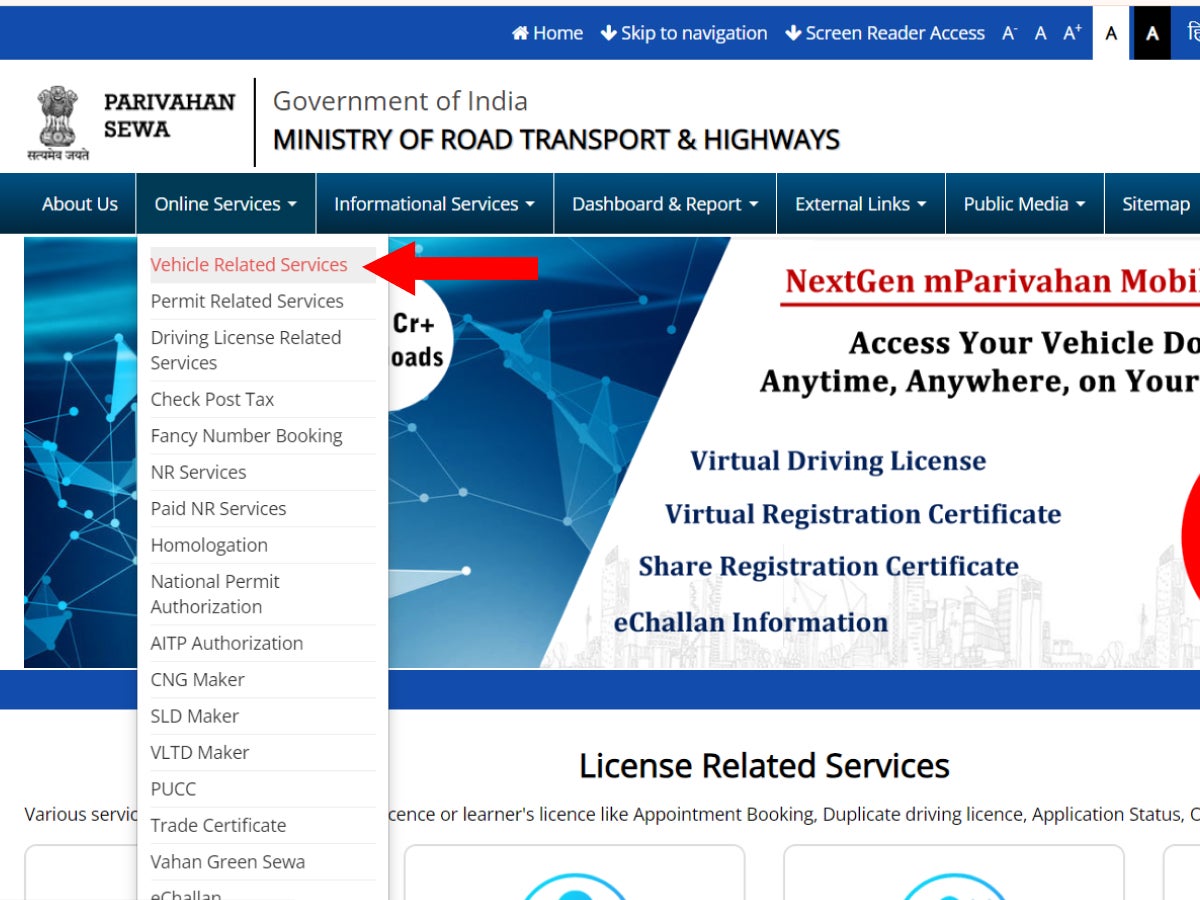From the ‘Online Services’ menu, select the ‘Vehicle Related Services’ option