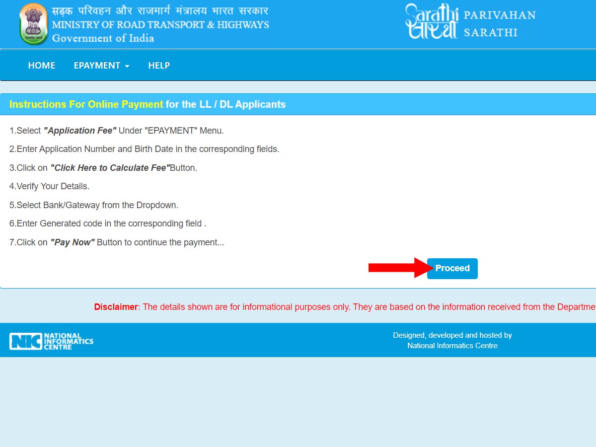 Carefully read the ‘Instructions For Online Payment for the LL