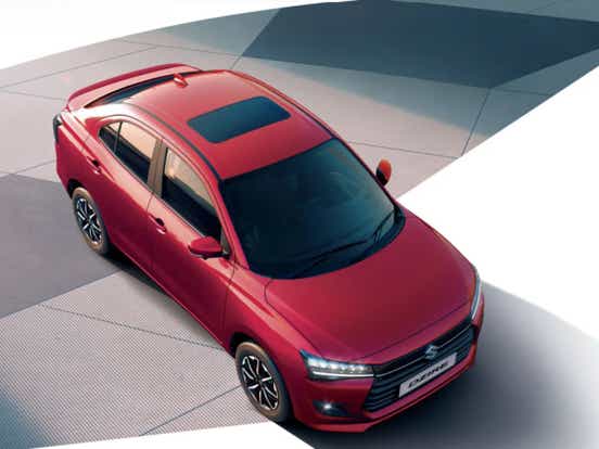 2024 maruti suzuki dzire top view sunroof red