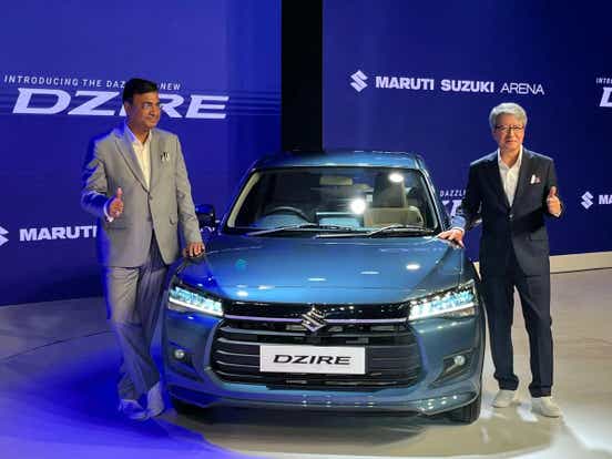 new 2024 maruti suzuki dzire launched front blue