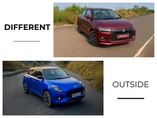 2024 maruti suzuki dzire vs swift specs comparison exterior front aryan
