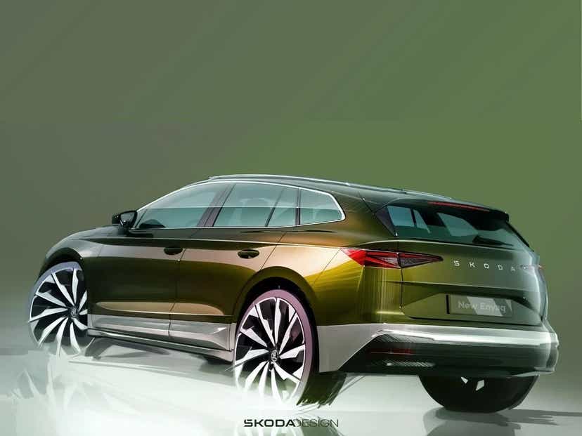 upcoming 2025 skoda enyaq facelift design sketch rear