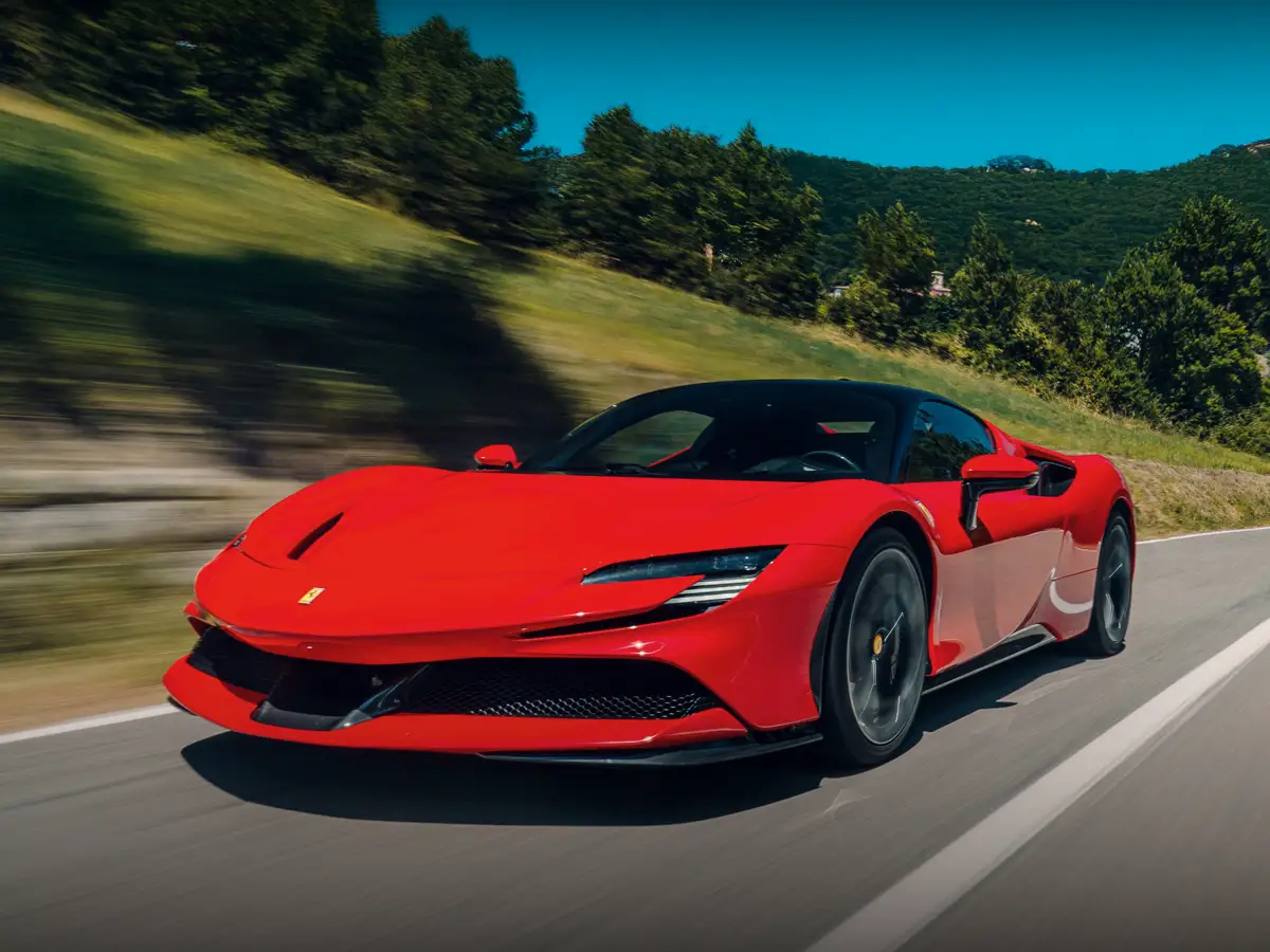 Ferrari SF90 Stradale hybrid hypercar, 0-100 kmph in 2.5 seconds, 340 kmph top speed, ₹7.50 crore price in India — flagship plug-in V8 performance car