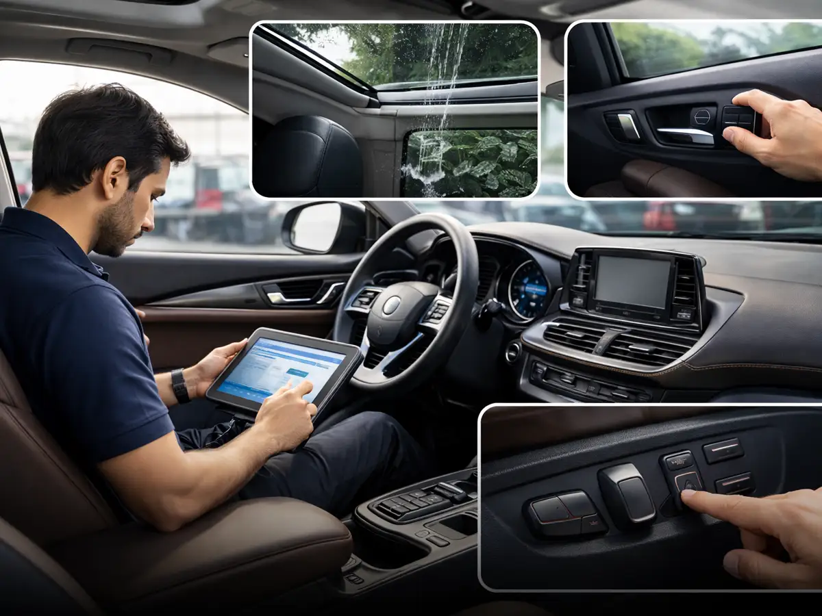 How to Confirm the Working of ORVMs, Power Windows, Sunroof, and Seat Controls in a Used Car?