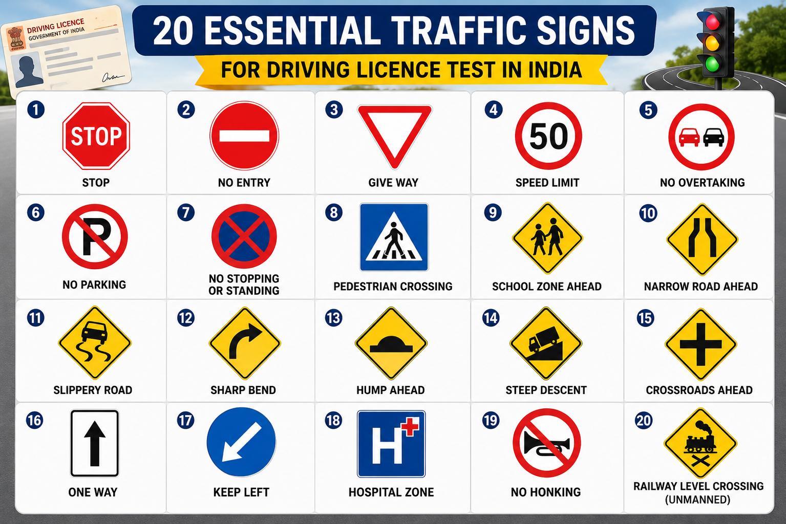 Essential Traffic Signs for DL test