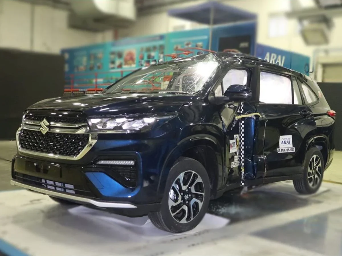2025 maruti suzuki invicto safety rating crash test front three quarters bharat ncap