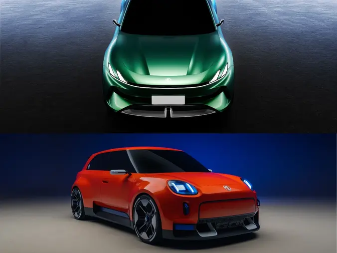 MG GO! Front Profile Beetle Green Exterior & MG Cyber Quater Front Profile Red Exterior