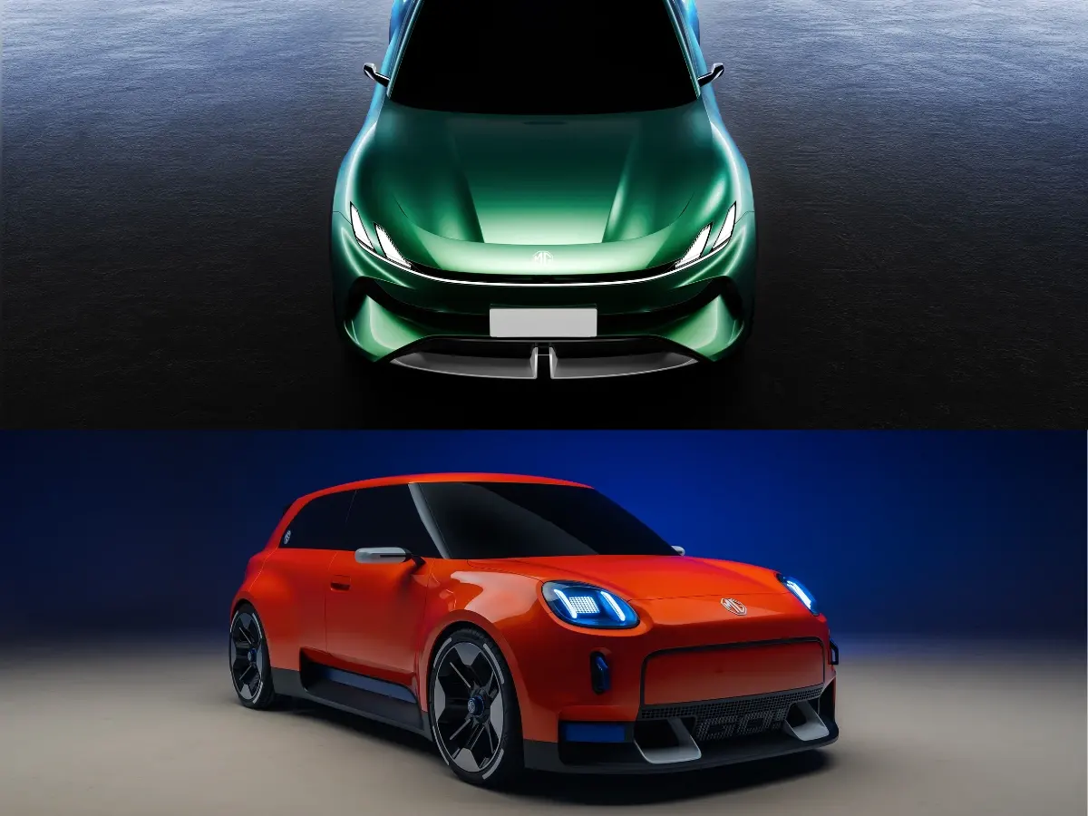 MG GO! Front Profile Beetle Green Exterior & MG Cyber Quater Front Profile Red Exterior