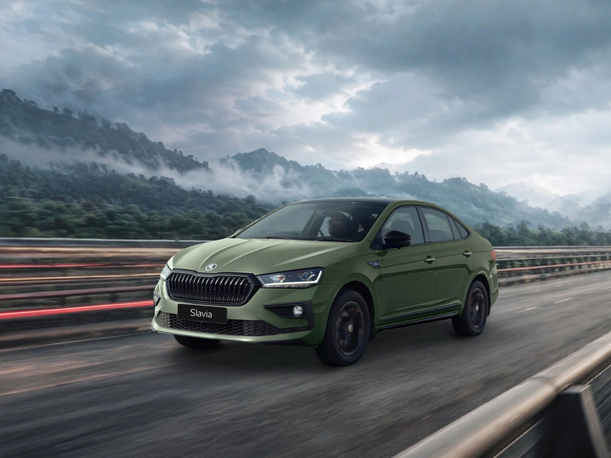 Skoda Slavia Monte Carlo Quater Front Profile Shimla Green