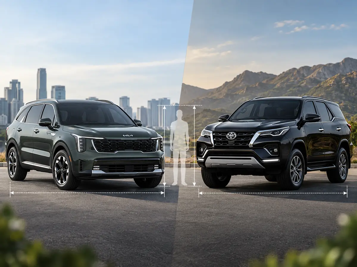 Kia Sorento vs Toyota Fortuner dimensions 