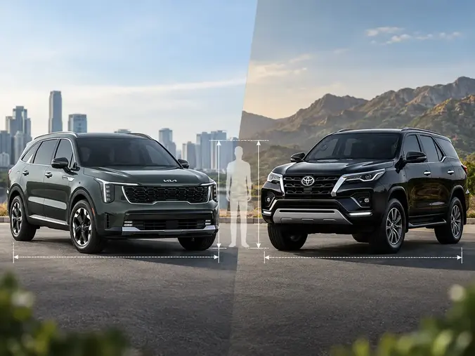 Kia Sorento vs Toyota Fortuner dimensions