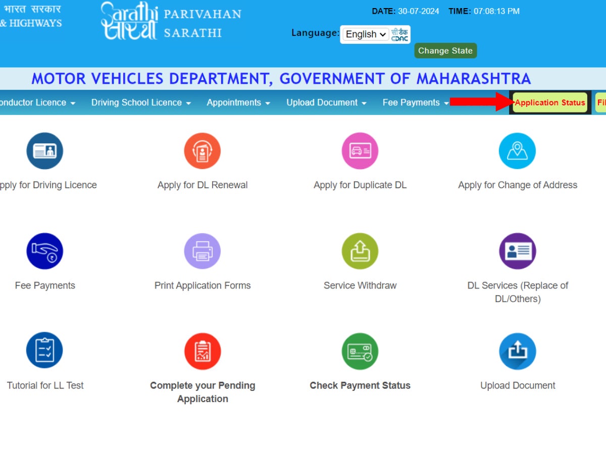 Click on “Application Status