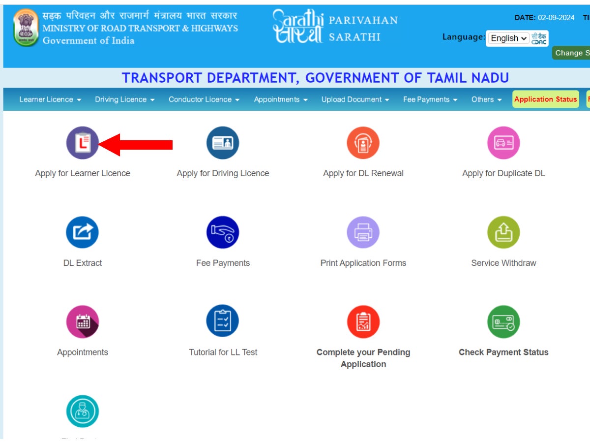  Click on the “Apply for Learner Licence” tab