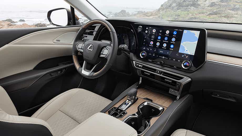 Interior dashboard and steering wheel of a Lexus RX