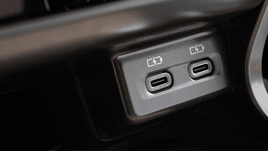 USB-C charging ports in a Lexus RX interior