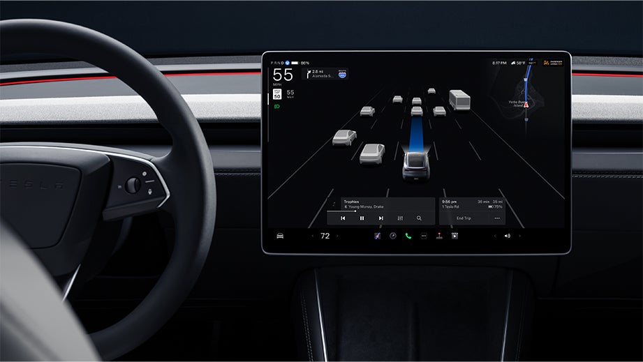 interior dashboard with touchscreen display of a Tesla Model Y