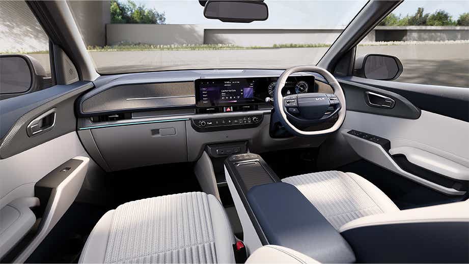 Interior dashboard view of a Kia Carens Clavis EV