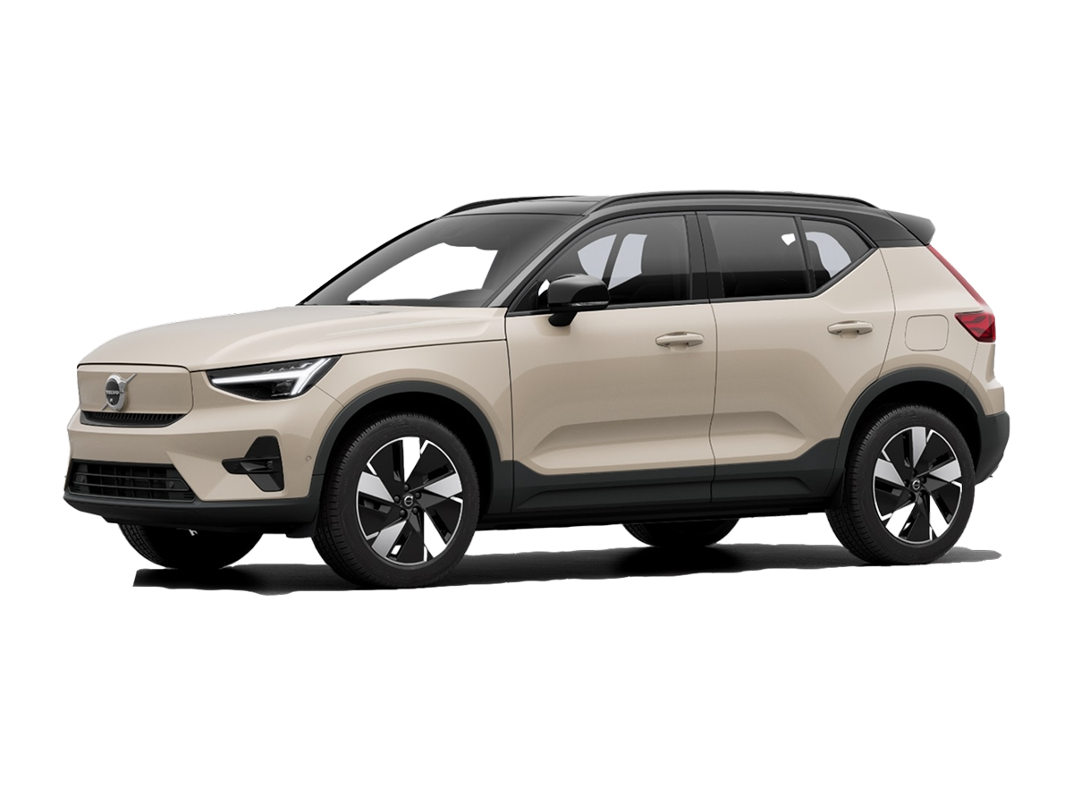 front three-quarter view of a Sand Dune Volvo EX40