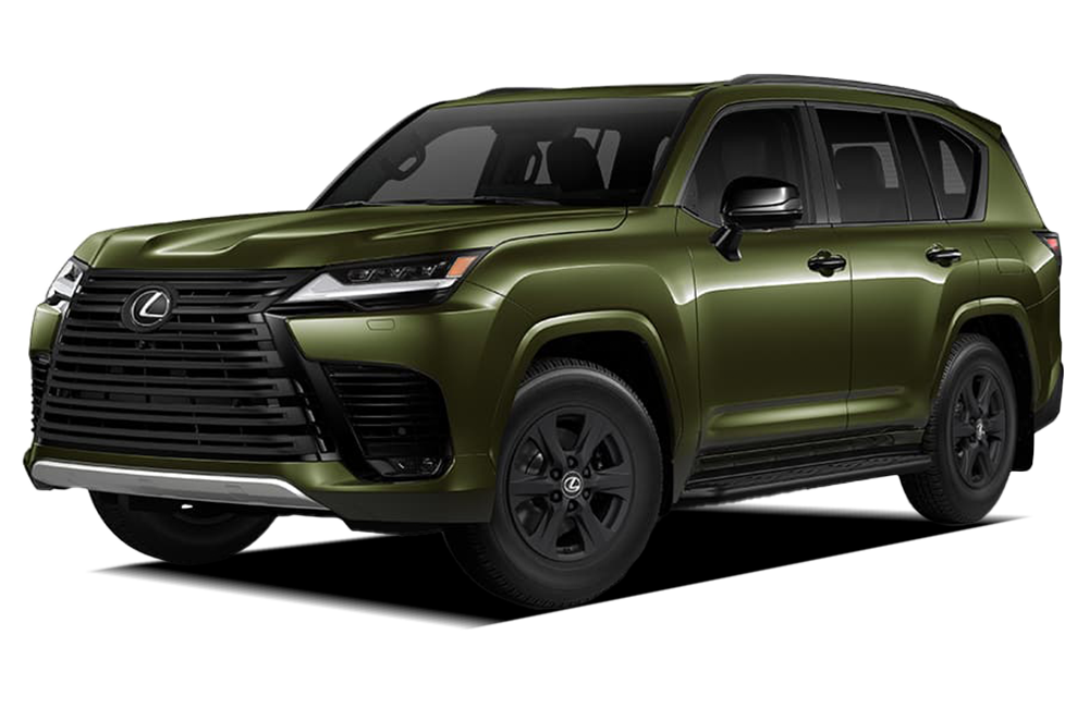 front three-quarter view of a Nori Green Pearl Lexus LX