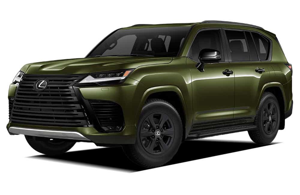 front three-quarter view of a Nori Green Pearl Lexus LX