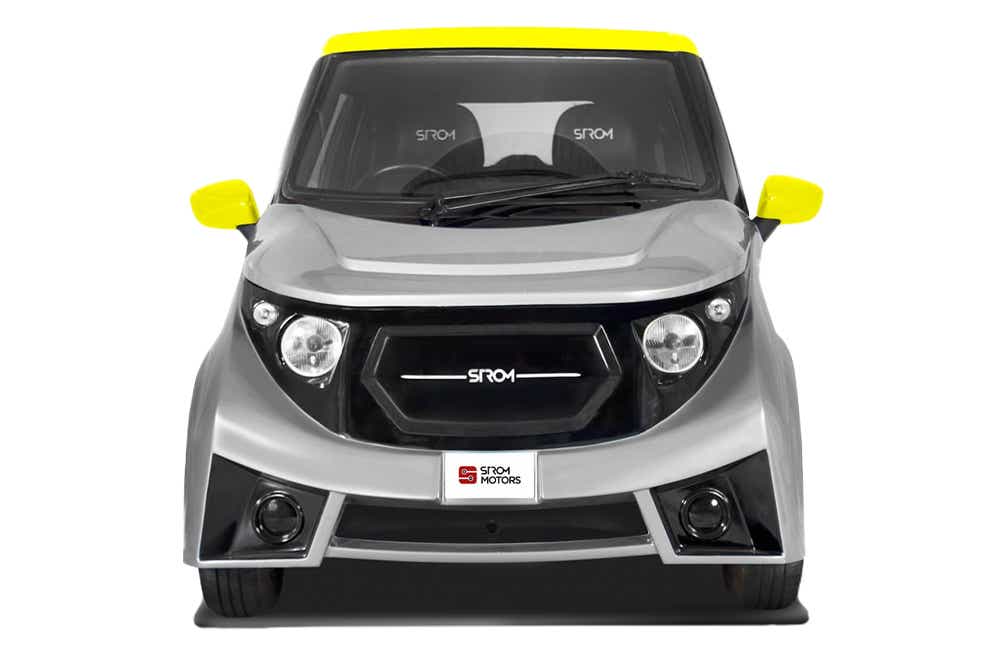 front view of a Silver With Yellow Roof Strom Motors R3