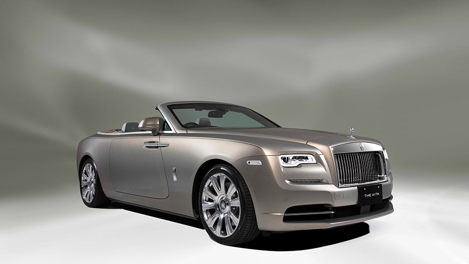 front three-quarter view of a Rolls-Royce Dawn convertible