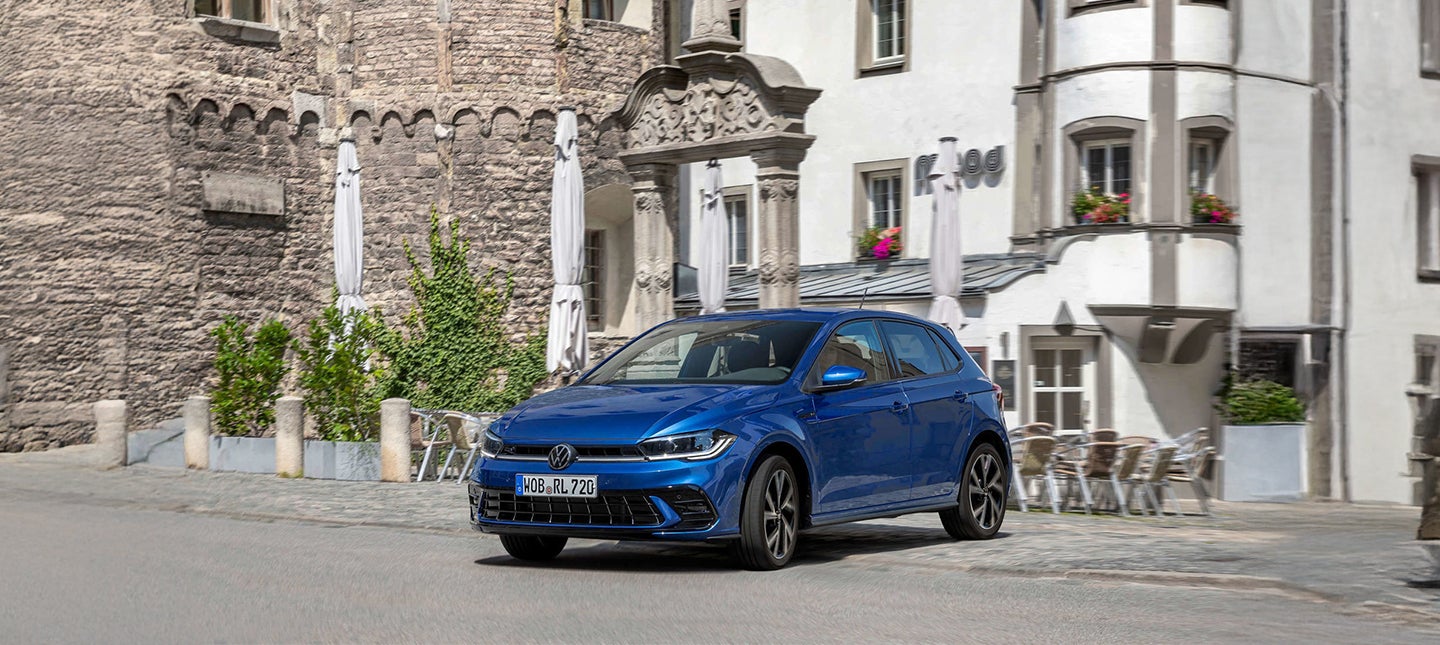front three-quarter view of a Volkswagen Polo