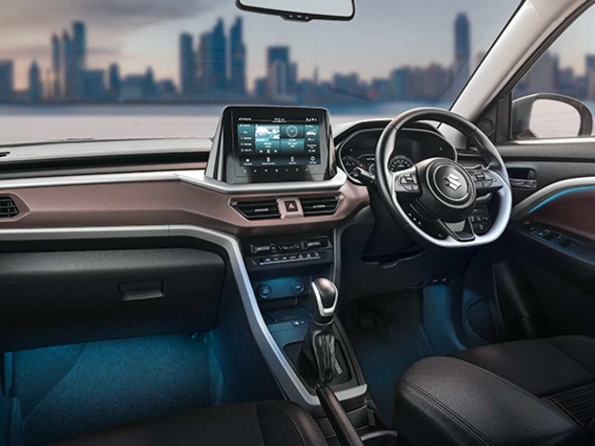 Interior dashboard of a Maruti Suzuki Brezza 2025