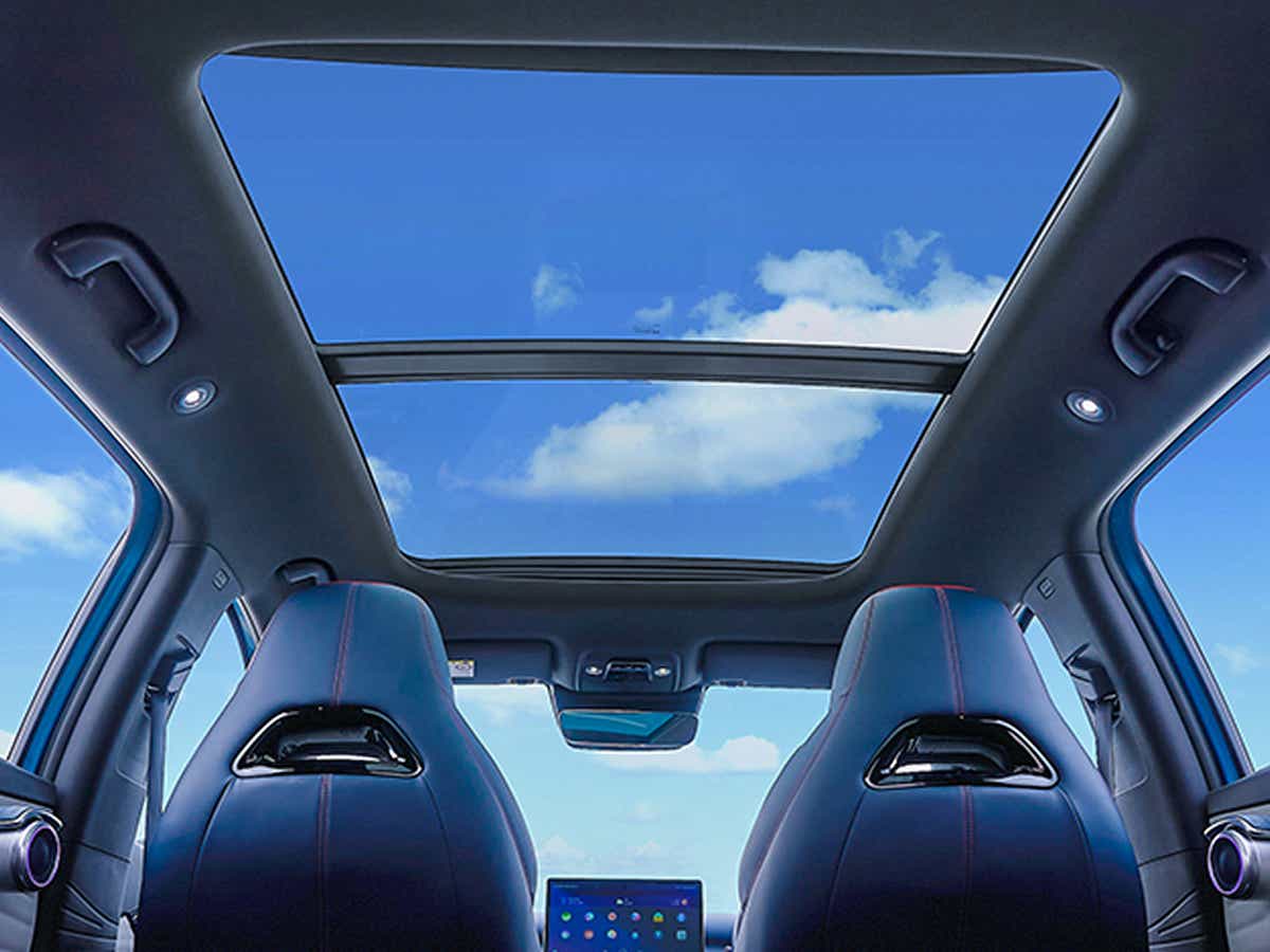 interior sunroof view of a Surf Blue BYD Atto 3 Facelift