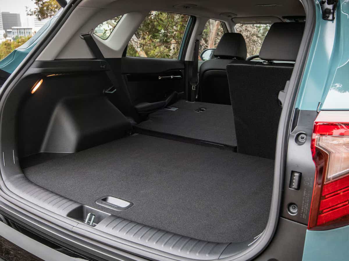 Boot space view of a Kia Seltos Facelift with rear seats folded