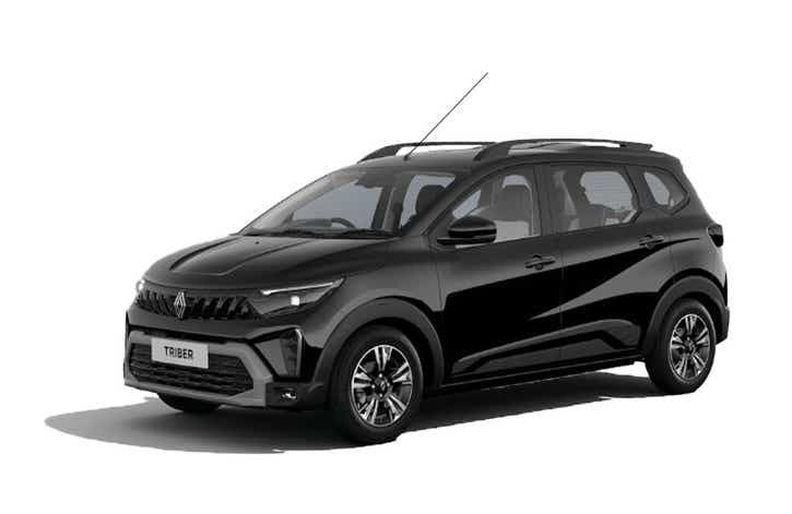 front three-quarter view of a Stealth Black Renault Triber