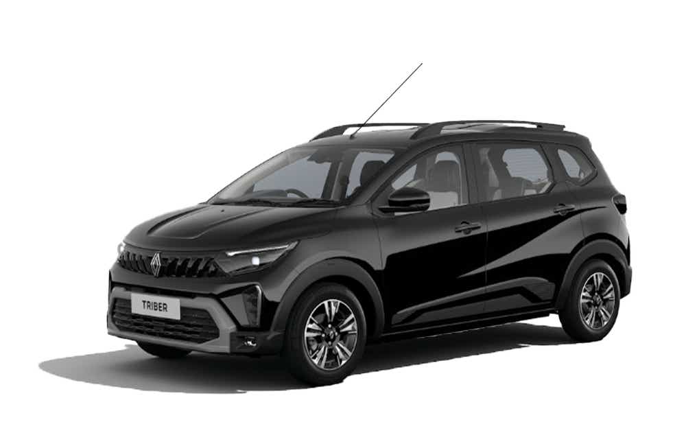 front three-quarter view of a Stealth Black Renault Triber