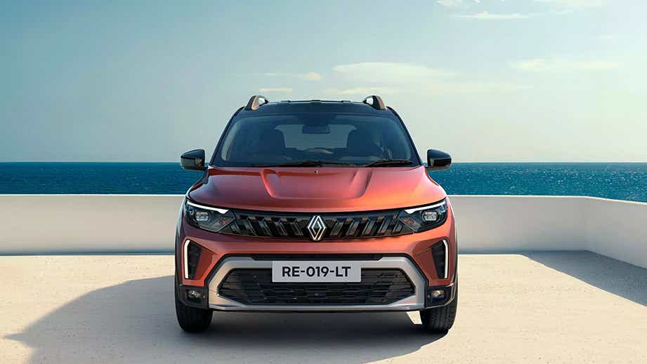 front view of a Amber Terracotta Renault Triber