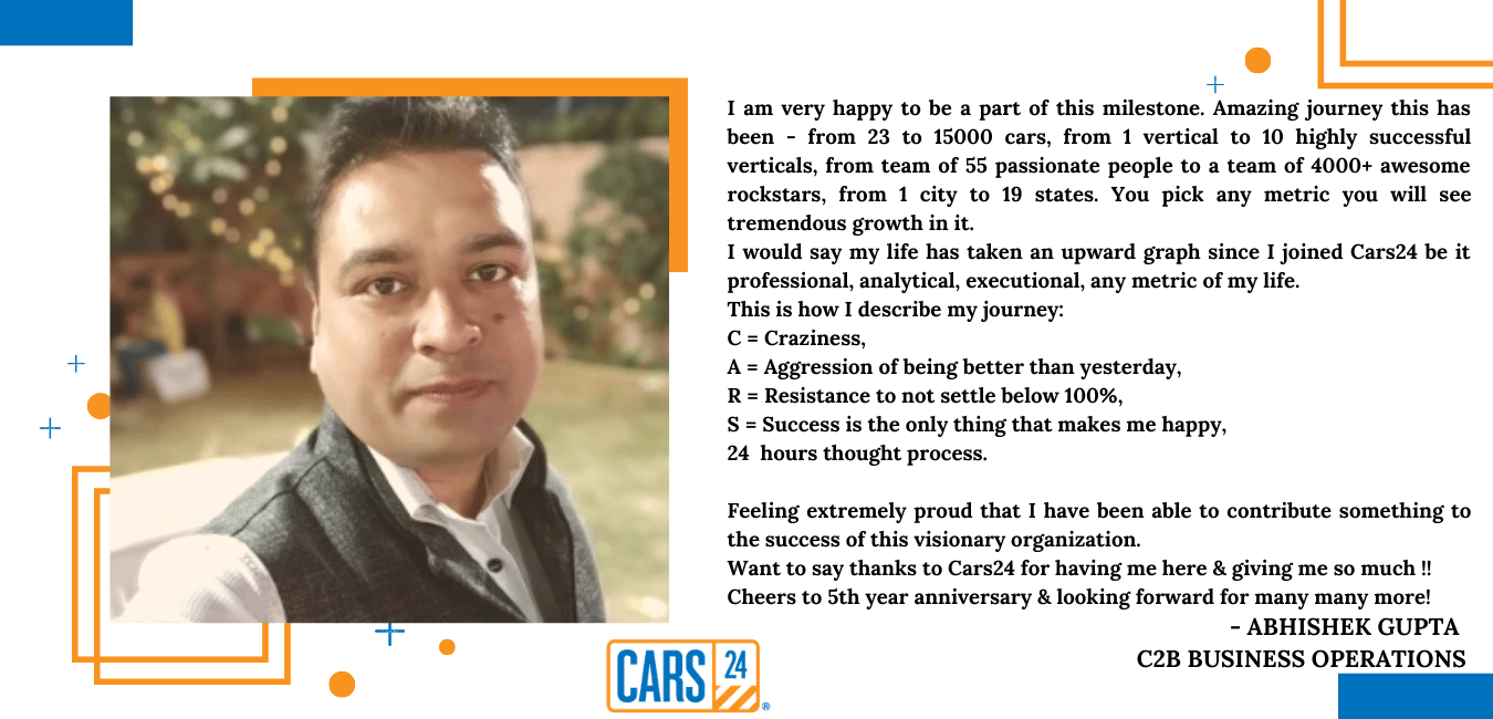 Original 5 Years of Cars24 employee story featuring Abhishek Gupta