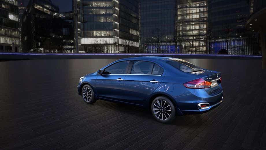 rear three-quarter of a Nexa Blue Maruti Suzuki Ciaz