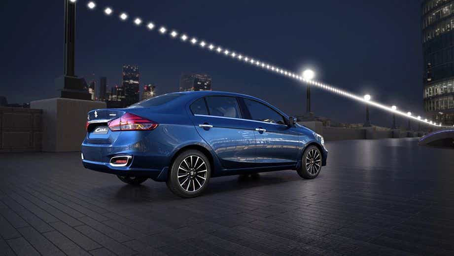 rear three-quarter of a Nexa Blue Maruti Suzuki Ciaz