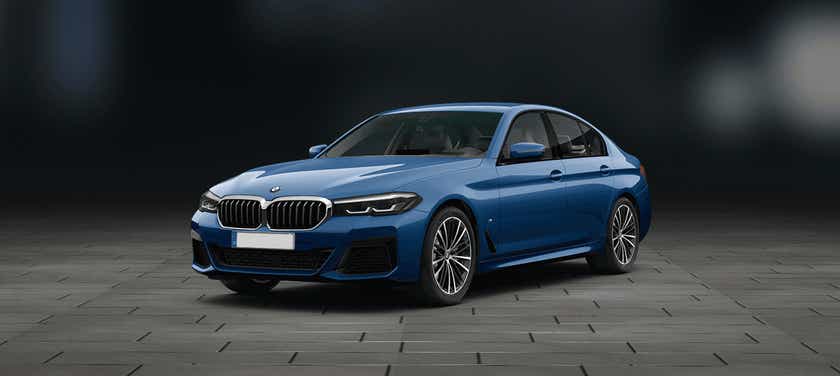 front three-quarter of a Phytonic Blue BMW 5 Series 2021-2023