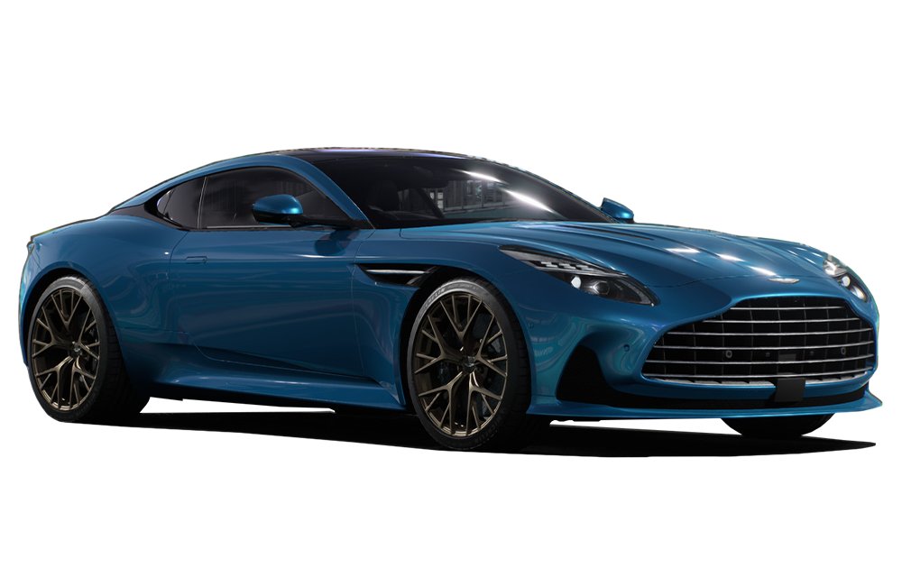front three-quarter view of a Quasar Blue Aston Martin DB12