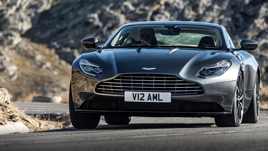 Front view of a Tiffany Green Aston Martin DB11