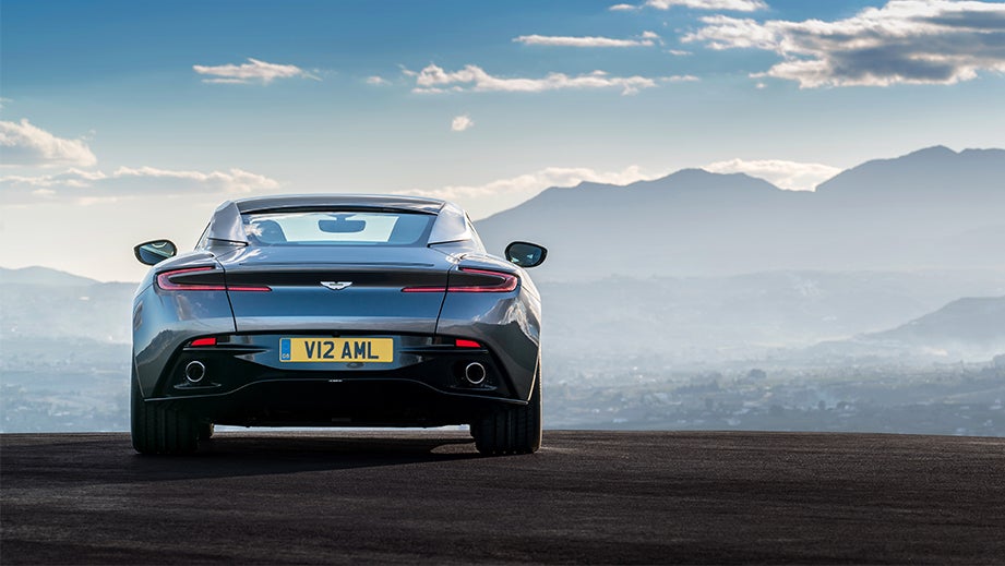 Rear view of a Tiffany Green Aston Martin DB11