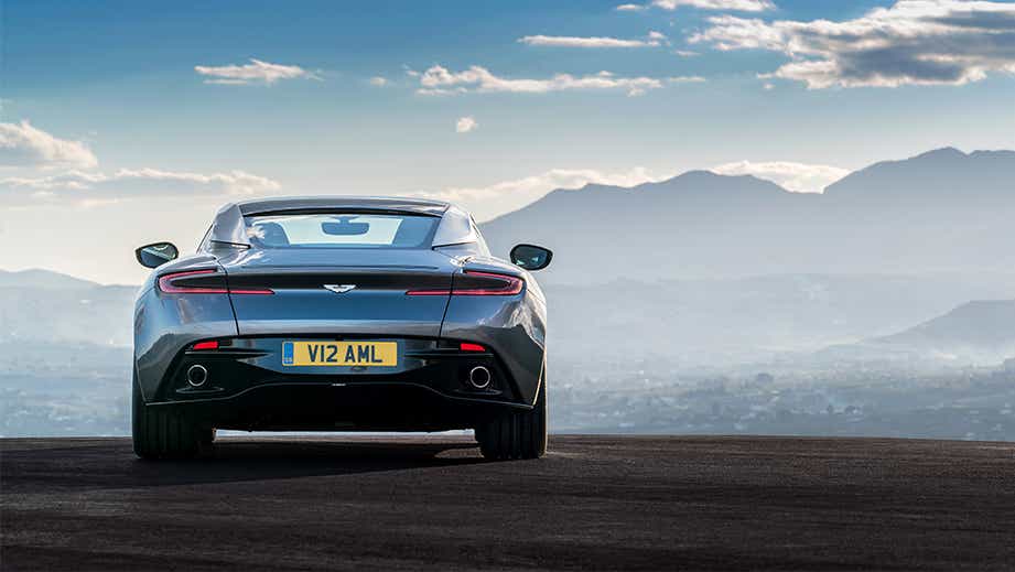 Rear view of a Tiffany Green Aston Martin DB11