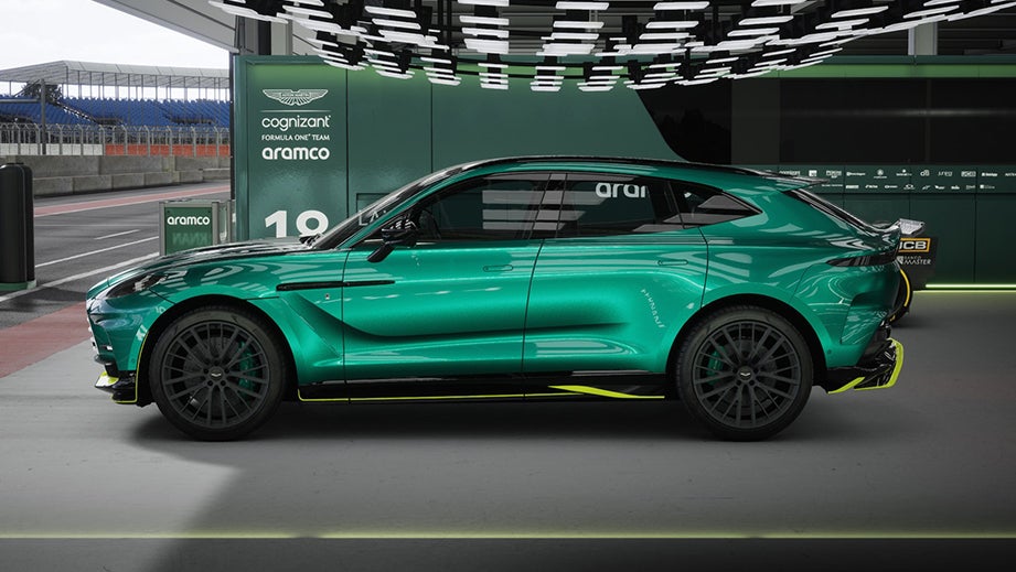 side view of a Photon Lime Aston Martin DBX