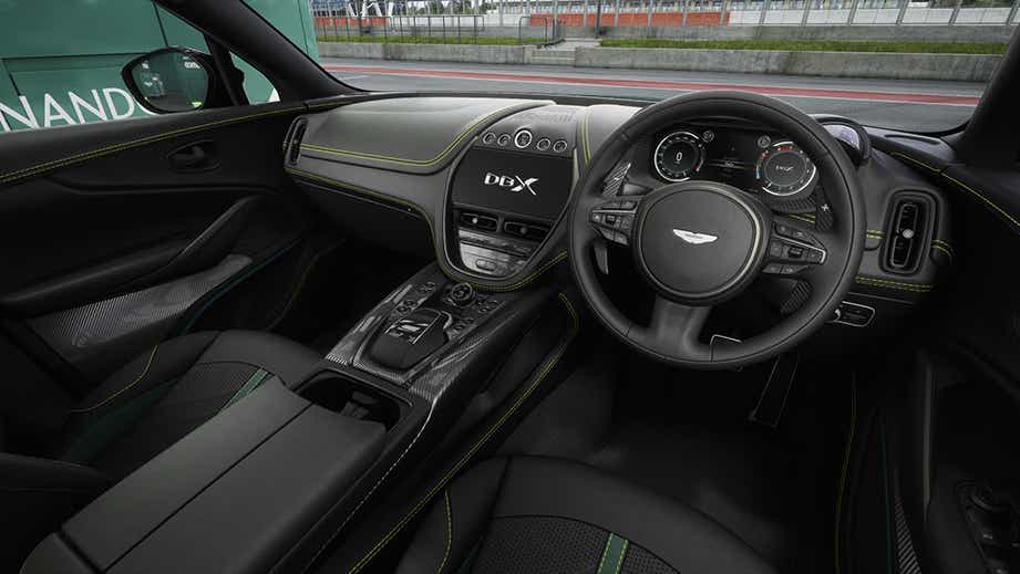 Interior dashboard and steering wheel of an Aston Martin DBX