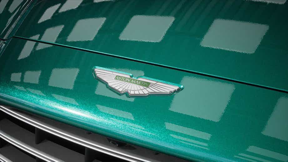 Bonnet badge close-up of an Aston Martin DBX